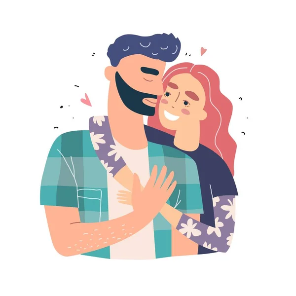 Kochankowie Mężczyzna Kobieta Przytulają Się Szczęśliwej Rodzinnej Koncepcji Para Zakochanych — Wektor stockowy