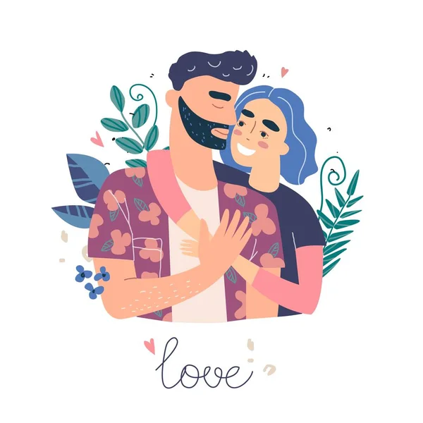 Lovers man and woman hug. Happy family concept. — Stock Vector