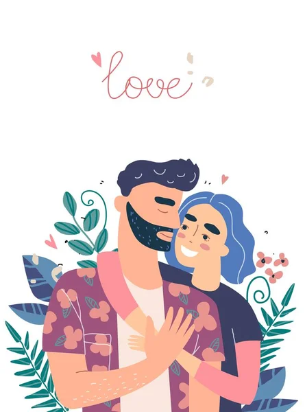 Lovers man and woman hug. Happy family concept. — Stock Vector
