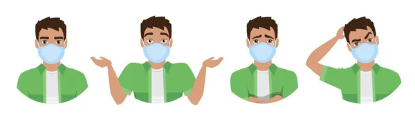 Men Wearing Medical Mask Prevent Disease Flu Air Pollution Contaminated — Stock Vector