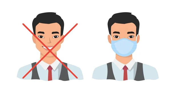 Hommes asiatiques portant un masque médical pour prévenir les maladies, la grippe, la pollution de l'air, l'air contaminé, la pollution mondiale . — Image vectorielle