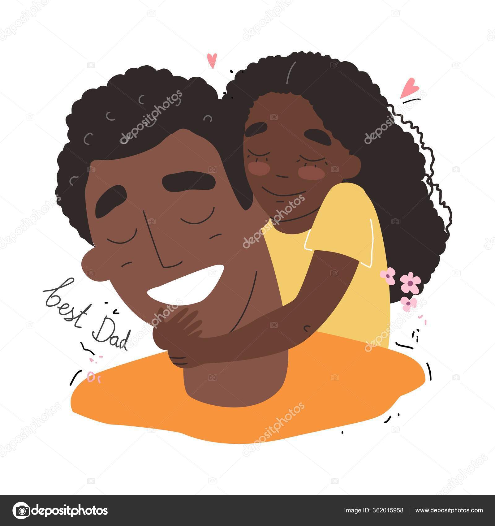 Image vectorielle Fête des pères, famille heureuse, fille noire  afro-américaine étreint papa et souriant par ©kkn2118 - 362015958, image size:1600x1700