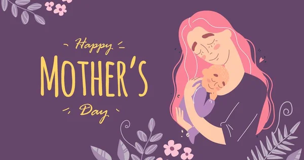 Ημέρα της Μητέρας ευχετήρια κάρτα, μητέρα αγκαλιάζει το μωρό — Διανυσματικό Αρχείο