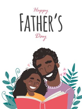 Siyah Afrikalı Amerikalı baba kızına kitap okuyor. Mutlu aile ve Babalar Günü.