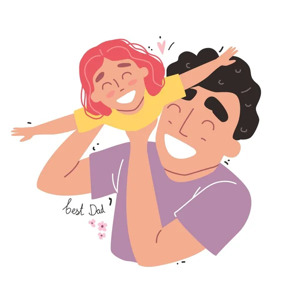 Día de los padres, familia feliz, hija juega con papá y sonriendo — Vector de stock