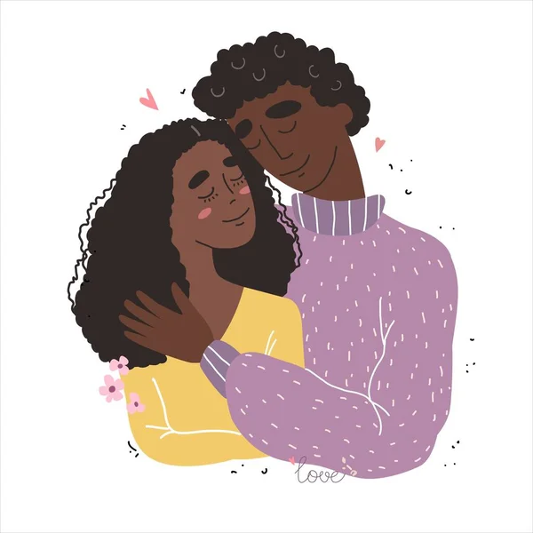 Milenci Černí Afroameričtí Muži Ženy Objímají Šťastný Multiraciální Rodinný Koncept — Stockový vektor
