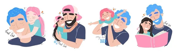 Día Los Padres Hija Abraza Papá Sonríe Vacaciones Familiares Unión — Vector de stock