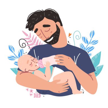 Sevimli bebek babasının elinde şişeden süt içiyor.