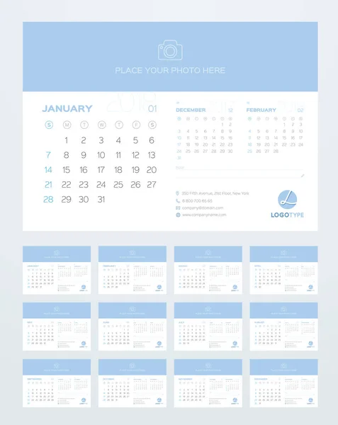 Το πρότυπο ημερολόγιο για το έτος 2018 — Διανυσματικό Αρχείο