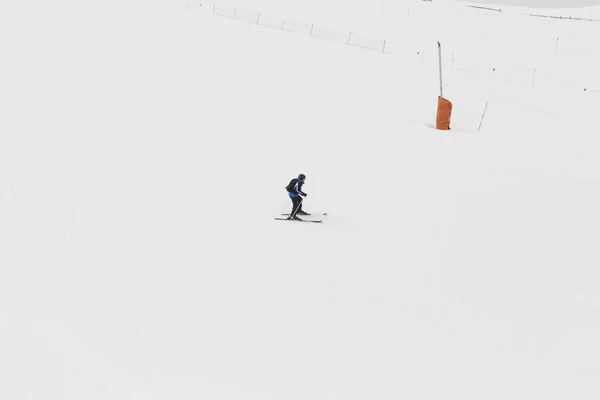 Hátul lesikló síelőnek a friss hó. téli szezonban. Sport — Stock Fotó