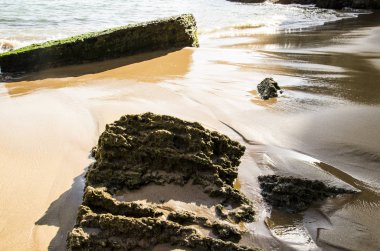 kum ve kaya ve dalgalar