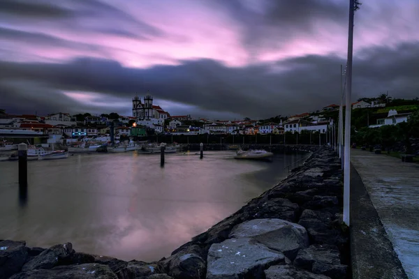 Blick Auf Den Hafen Von São Mateus Terceira Bei Sonnenuntergang — Stockfoto