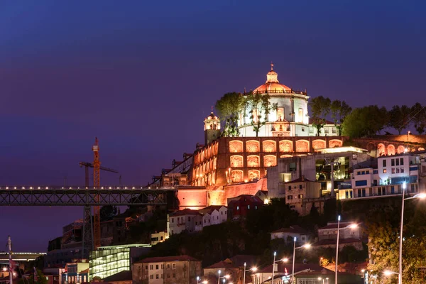 Vista Del Casco Antiguo Cais Ribeira Por Noche Verano Porto — Foto de Stock