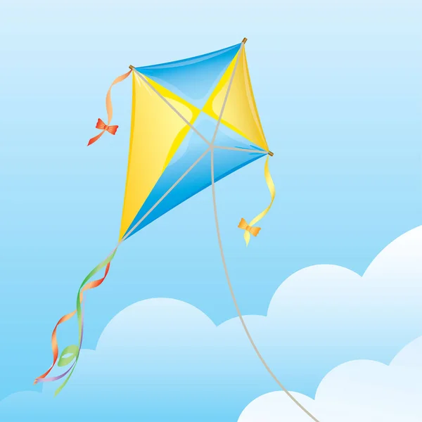 Kite Felhők Felett Vektor Illusztrációja Sárkányok Levegőben Repülő Sárkányok — Stock Vector