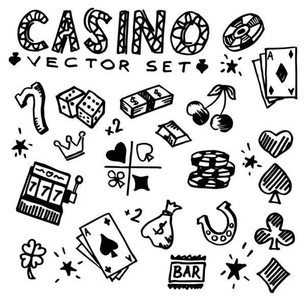 Casino Poker Krijtbord Doodle Icons Casino Pictogrammen Set — Stockvector