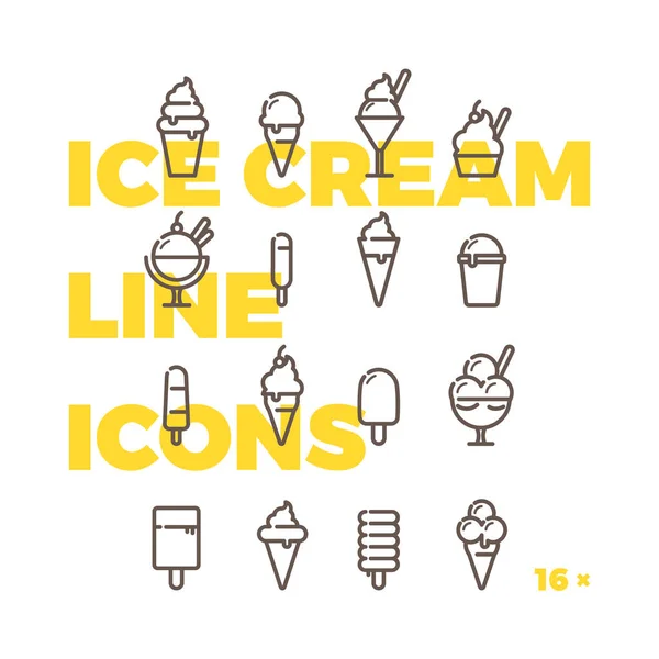 Ice cream liniowe ikony — Wektor stockowy