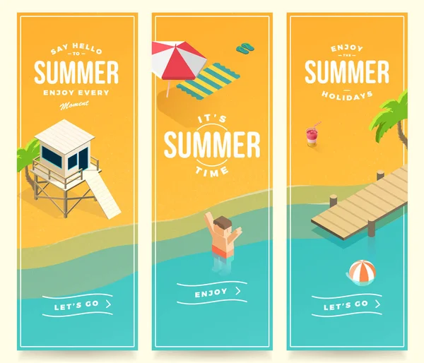 Banners isométricos de verano — Vector de stock