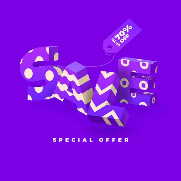 Venda sinal 3D roxo — Vetor de Stock