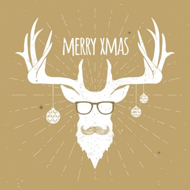 Beyaz Noel geyiği siluet altın bıyıklı