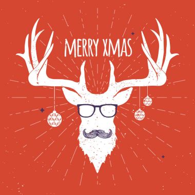 Beyaz Noel geyiği siluet kırmızı bıyıklı