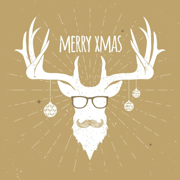 Beyaz Noel geyiği siluet altın bıyıklı