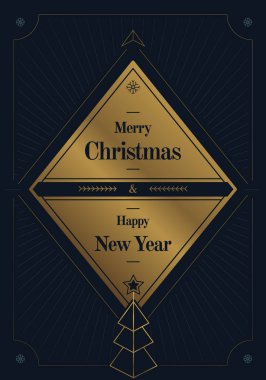 Süslü Noel ve Yeni Yıl tebrik kartı şablonu, art deco retro tarzı