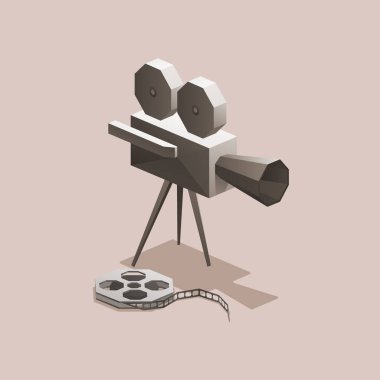 Vintage kamera projektör simgesi, izometrik çokgen vektör çizimi