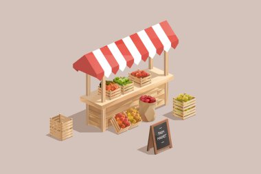 Yerel tarım pazarı izometrik düşük poli vektör çizimi