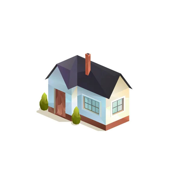 Casa Una Sola Planta Pequeña Familia Rural Vector Isométrico Poligonal — Vector de stock