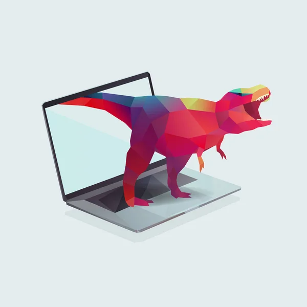 Notebook Com Ilustração Dinossauro Polígono Conceito Gestão Projectos — Vetor de Stock