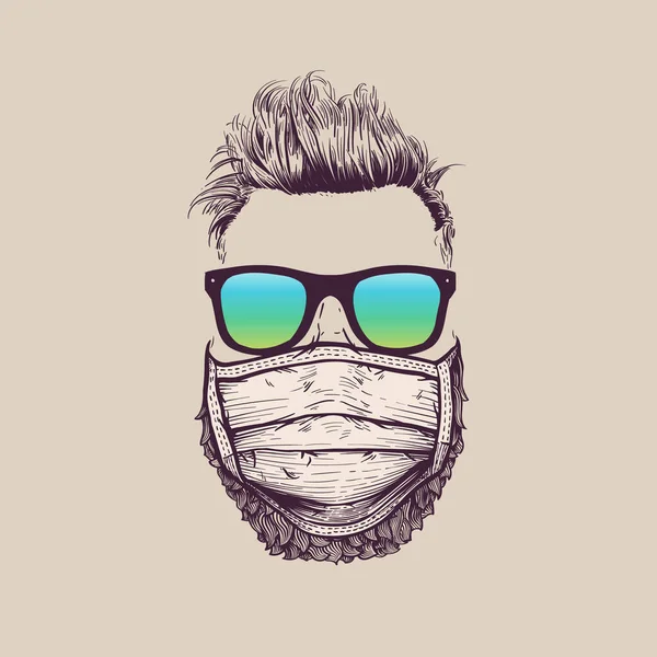 Koronavirüse karşı cerrahi maske takan havalı hipster.