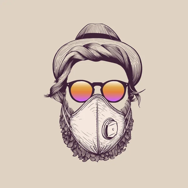 头戴防护口罩的蓄胡子男子 — 图库矢量图片