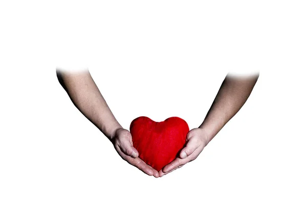Mens hands hold heart Valentine day — Stock Photo, Image