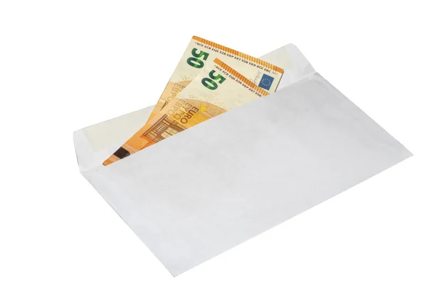 Euro denaro in una busta su sfondo bianco Ucraina, Kiev 08.11.2019 — Foto Stock