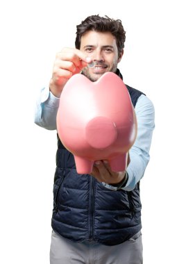 Yelek adamla sikke üzerinde domuz Ekle