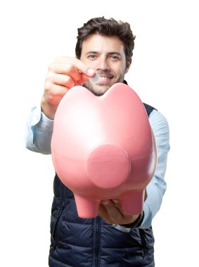 Yelek adamla sikke üzerinde domuz Ekle