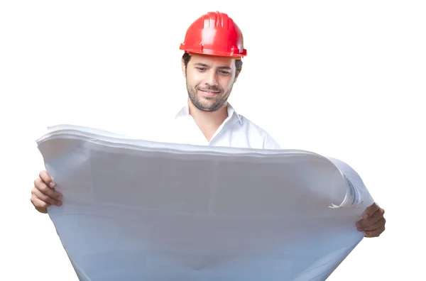 Young architect working over white background — Stock Photo, Image