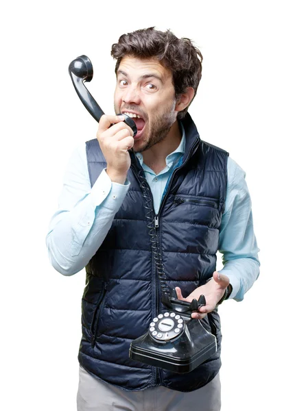 Hombre con chaleco hablando por teléfono — Foto de Stock