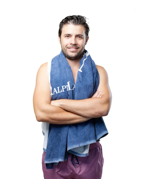 Bather with towel on spa — Stock Photo, Image