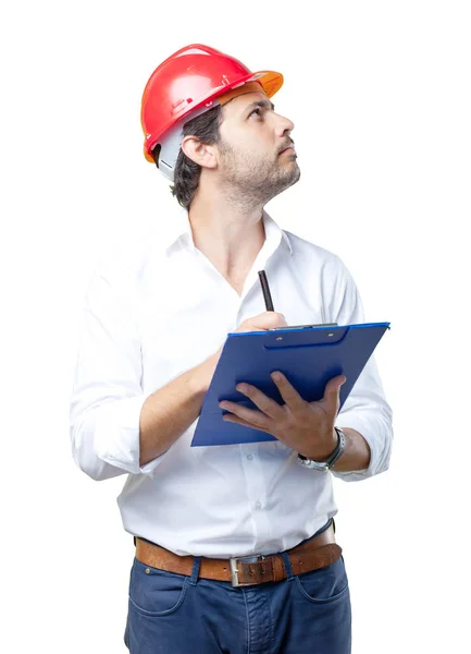 Young architect working over white background — Stock Photo, Image