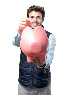 Yelek adamla sikke üzerinde domuz Ekle