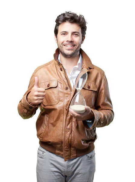 Турист з коричневою курткою на білому — стокове фото