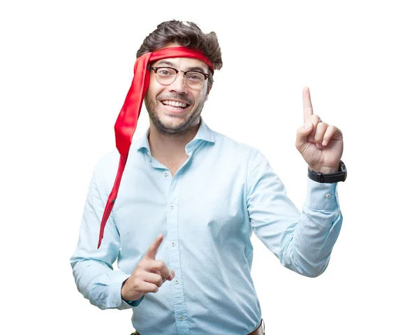 Hombre de negocios en la última fiesta con corbata en la cabeza — Foto de Stock