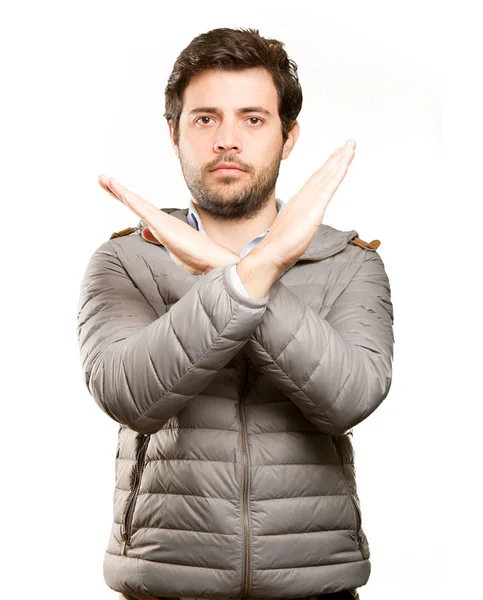 Hombre serio haciendo un gesto de prohibición — Foto de Stock