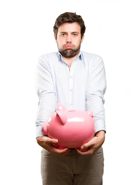 Happy man worried about his economy — Stock Photo, Image