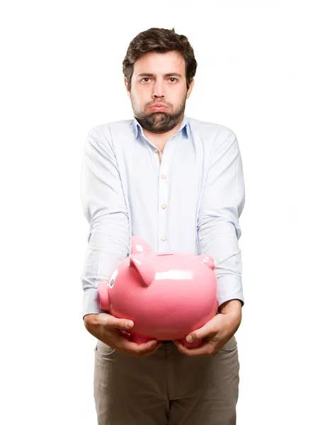 Hombre feliz preocupado por su economía — Foto de Stock