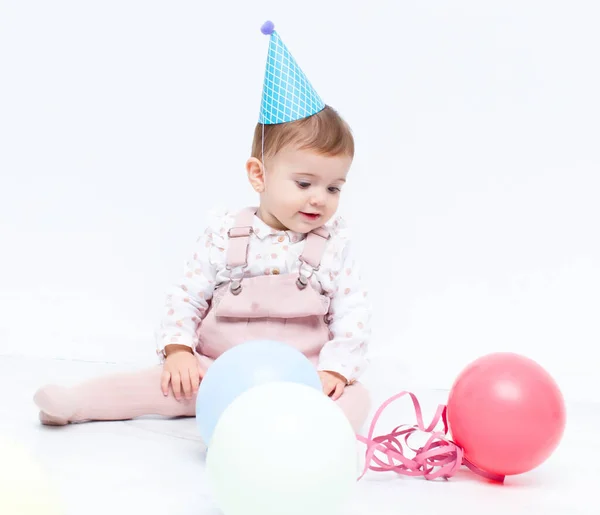 Festa Aniversário Bebê Com Balões — Fotografia de Stock