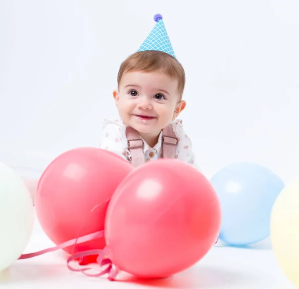 Festa Aniversário Bebê Com Balões — Fotografia de Stock