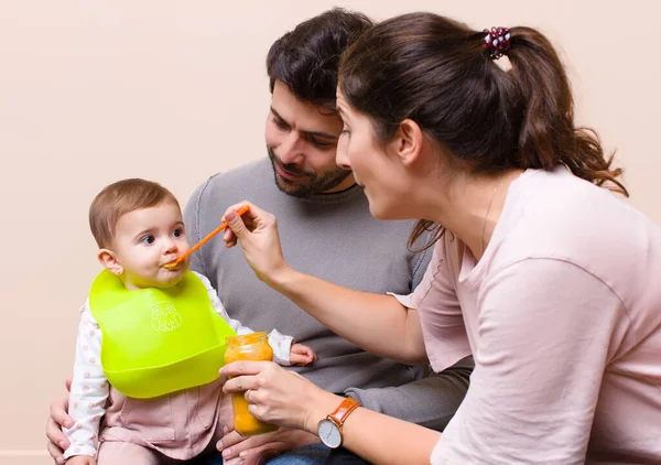 Baby Parents Having Lunch Stock Photo