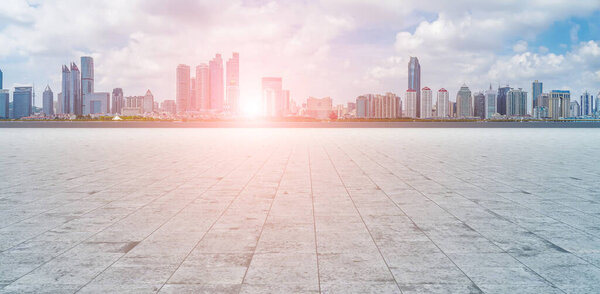 City skyline and road pavement